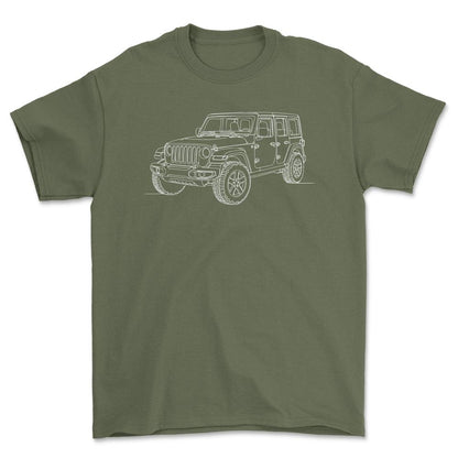 Jeep Wrangler JL - One Line Style Unisex T-Shirt-Beklædning-Jeep-Grøn Militær-S-Forside-Garage Culture Shop- garage - man cave - merchandise
