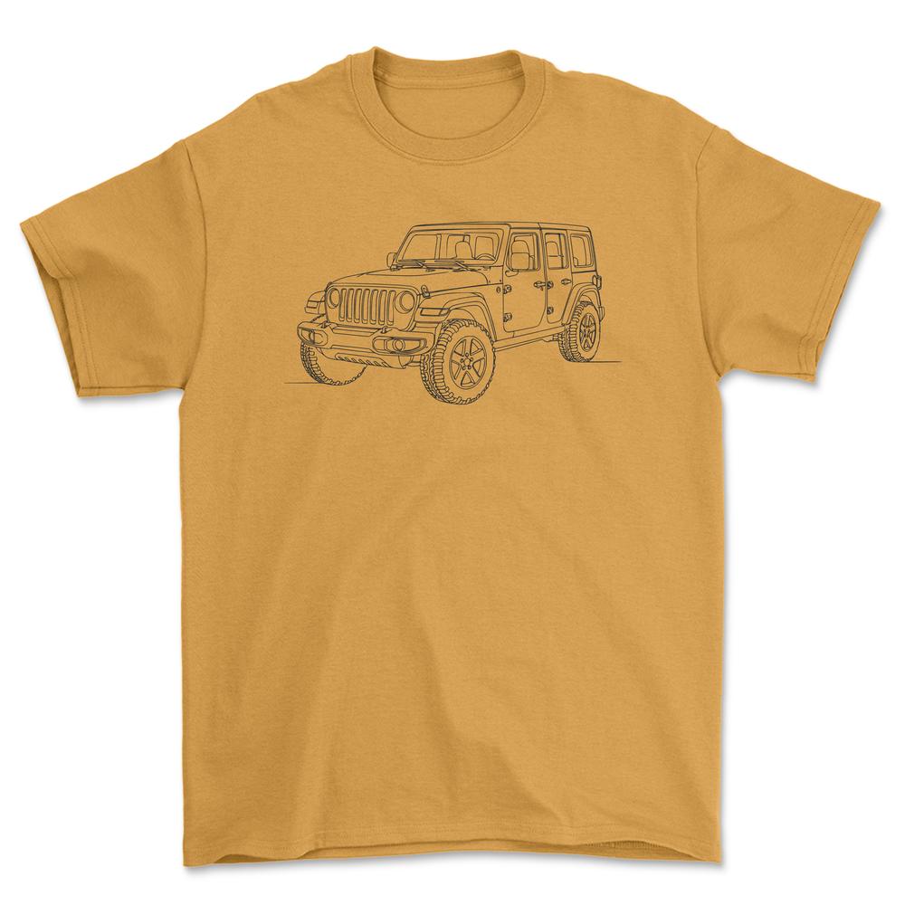 Jeep Wrangler JL - One Line Style Unisex T-Shirt-Beklædning-Jeep-Guld-S-Forside-Garage Culture Shop- garage - man cave - merchandise