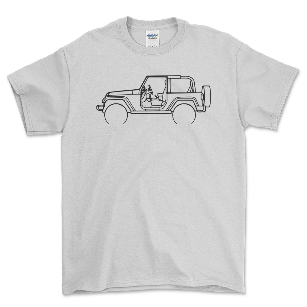 Jeep Wrangler Rubicon 2008 Outline - Unisex T-Shirt , Bomuld-Beklædning-Jeep-Hvid-S-Forside-Garage Culture Shop- garage - man cave - merchandise