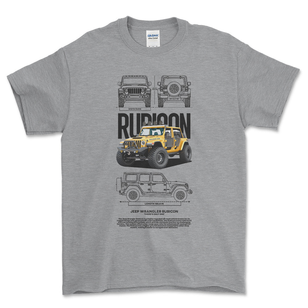 Jeep Wrangler Rubicon - Unisex T-Shirt , Bomuld-Beklædning-Jeep-Grå Sport-S-Forside-Garage Culture Shop- garage - man cave - merchandise