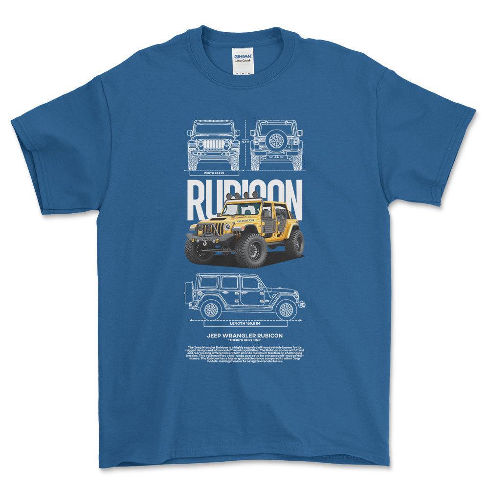 Jeep Wrangler Rubicon - Unisex T-Shirt , Bomuld-Beklædning-Jeep-Blå Royal-S-Forside-Garage Culture Shop- garage - man cave - merchandise