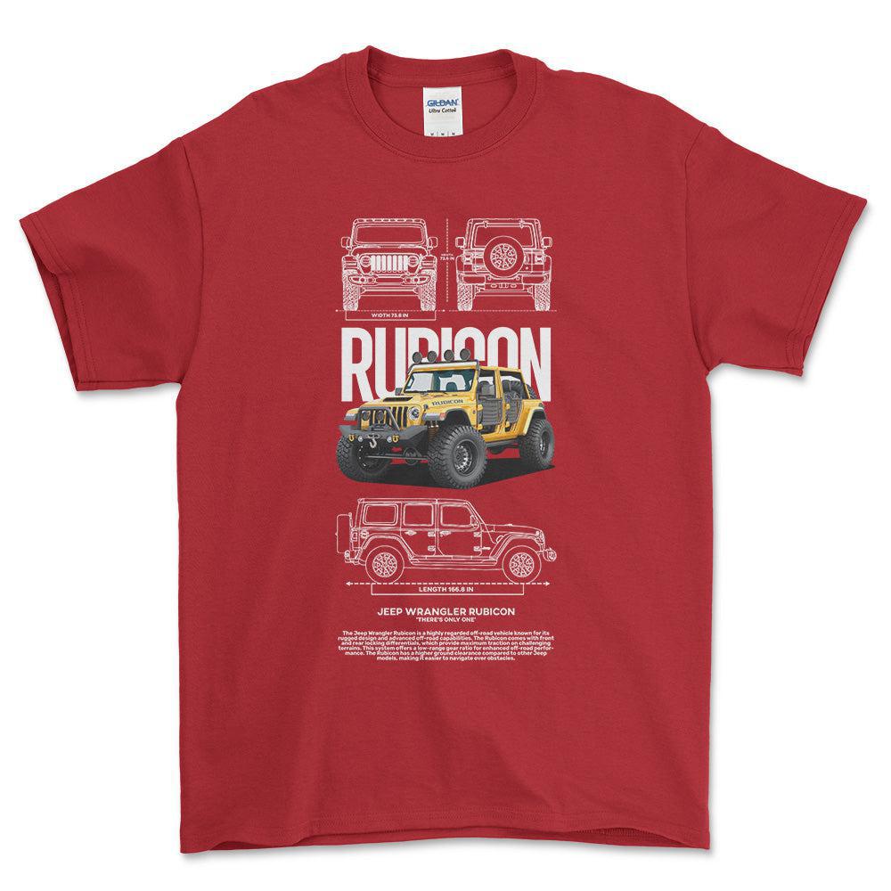 Jeep Wrangler Rubicon - Unisex T-Shirt , Bomuld-Beklædning-Jeep-Rød-S-Forside-Garage Culture Shop- garage - man cave - merchandise
