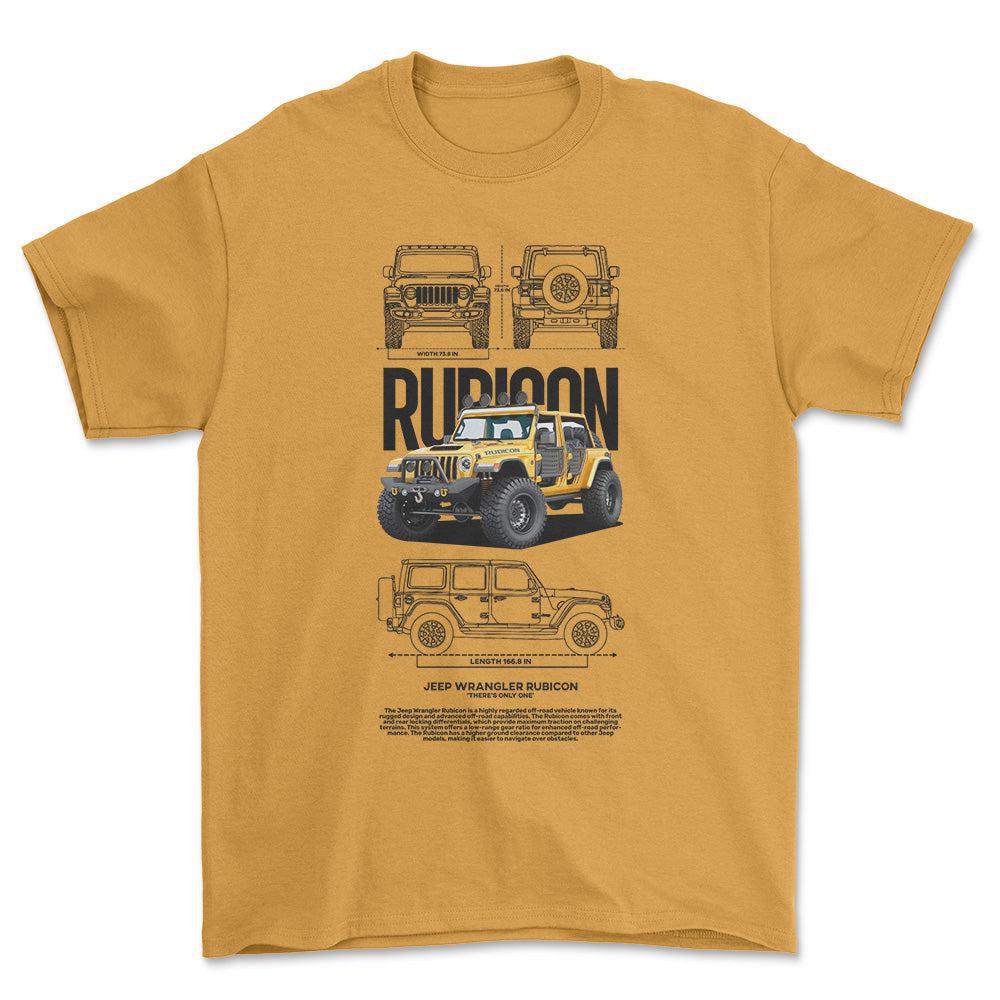Jeep Wrangler Rubicon - Unisex T-Shirt , Bomuld-Beklædning-Jeep-Guld-S-Forside-Garage Culture Shop- garage - man cave - merchandise