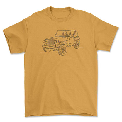 Jeep Wrangler YJ - One Line Style Unisex T-Shirt-Beklædning-Jeep-Guld-S-Forside-Garage Culture Shop- garage - man cave - merchandise