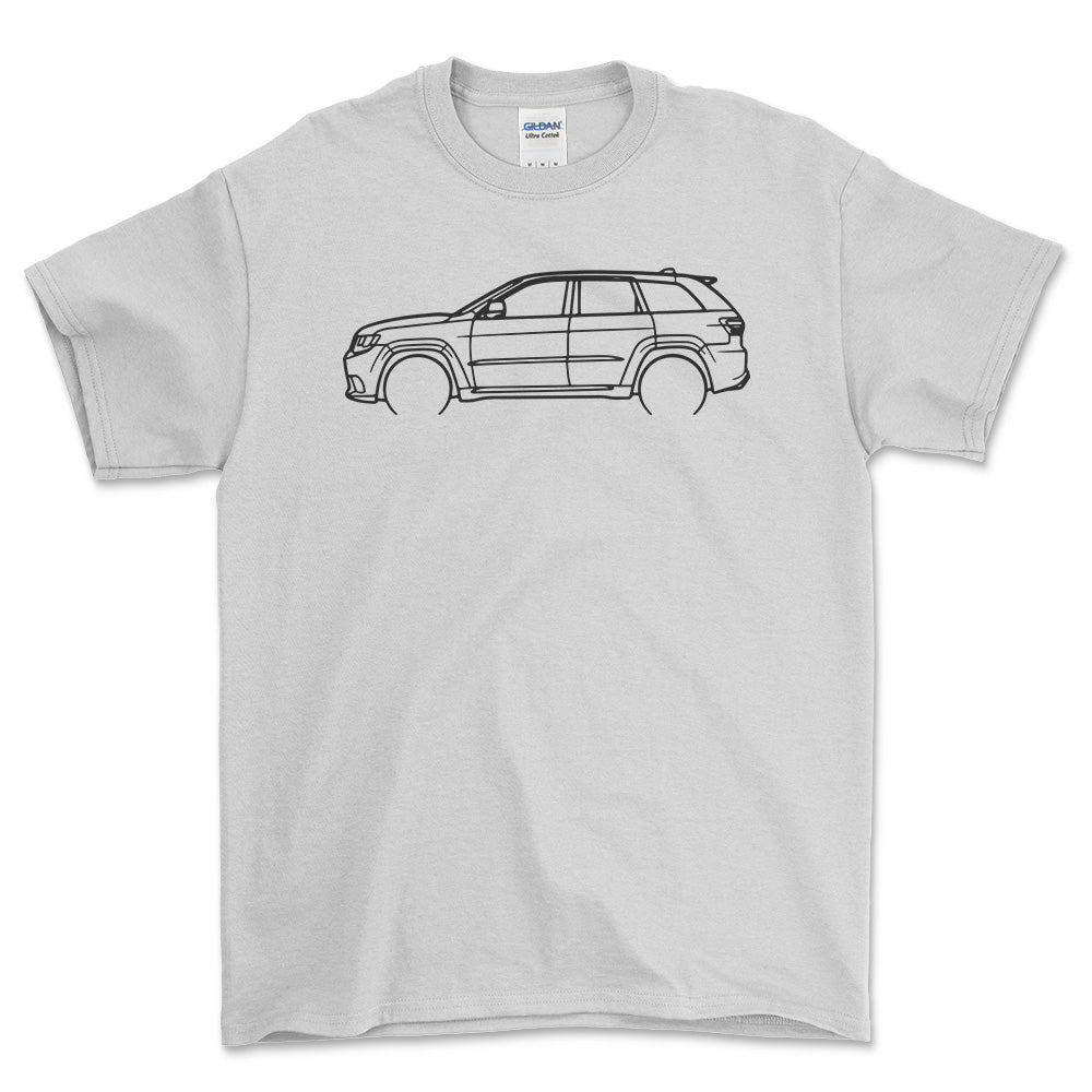 Jeep grand Cherokee Outline - Unisex T-Shirt , Bomuld-Beklædning-Jeep-Hvid-S-Forside-Garage Culture Shop- garage - man cave - merchandise