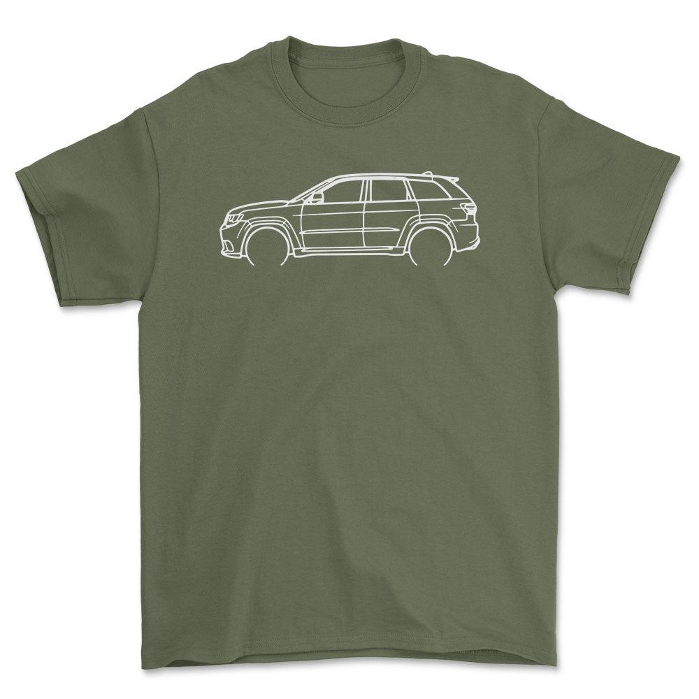 Jeep grand Cherokee Outline - Unisex T-Shirt , Bomuld-Beklædning-Jeep-Grøn Militær-S-Forside-Garage Culture Shop- garage - man cave - merchandise