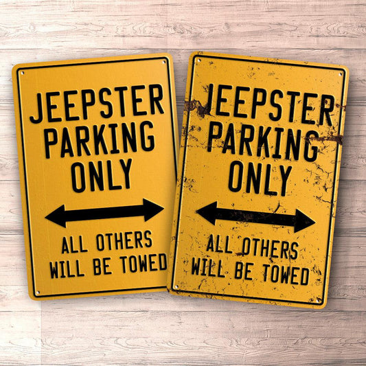 Jeepster Parking Only Skilte, Musemåtte, Dørmåtte , Plakat-Parking skilte-Jeepster-Garage Culture Shop- garage - man cave - merchandise