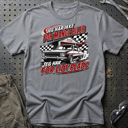 Jeg Har Ikke For Mange Biler – Jeg Har For Lidt Plads Unisex T-Shirt , Bomuld-Beklædning-Garage Culture-Grå Sport-S-Garage Culture Shop- garage - man cave - merchandise