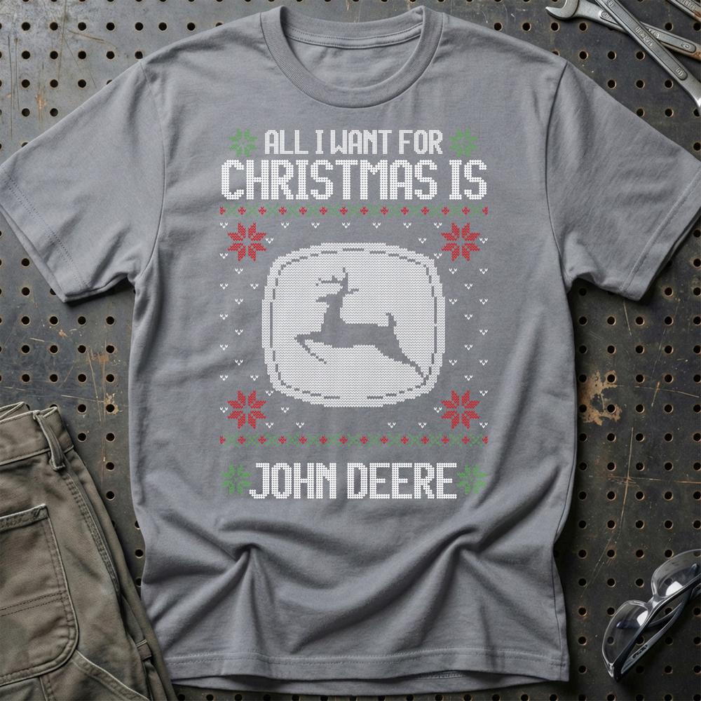 John Deere - All I Want For Christmas - Unisex T-Shirt , Bomuld-Beklædning-John Deere-Grå Sport-S-Garage Culture Shop- garage - man cave - merchandise