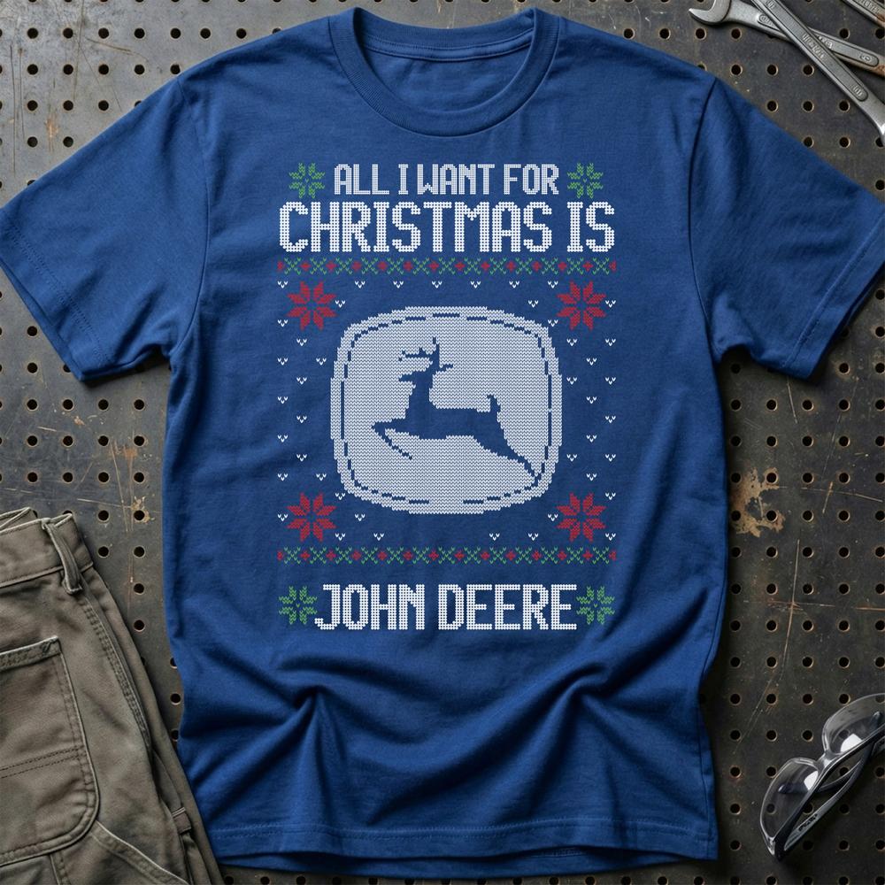 John Deere - All I Want For Christmas - Unisex T-Shirt , Bomuld-Beklædning-John Deere-Blå Royal-S-Garage Culture Shop- garage - man cave - merchandise