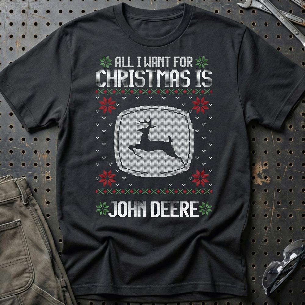 John Deere - All I Want For Christmas - Unisex T-Shirt , Bomuld-Beklædning-John Deere-Sort-S-Garage Culture Shop- garage - man cave - merchandise
