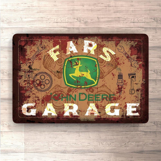 John Deere Fars Garage Vintage Skilte, Musemåtte, Dørmåtte , Plakat-Skilte-John Deere-Garage Culture Shop- garage - man cave - merchandise