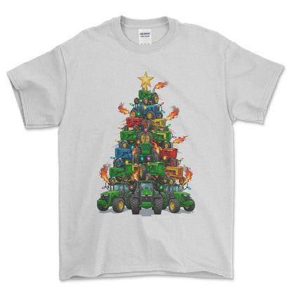 John Deere Juletræ Christmas Tree - Unisex T-Shirt-Beklædning-John Deere-Hvid-S-Forside-Garage Culture Shop- garage - man cave - merchandise