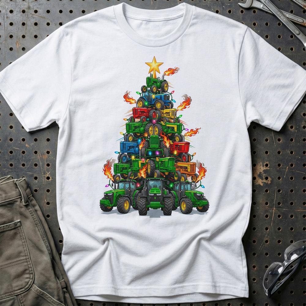 John Deere Juletræ Christmas Tree - Unisex T-Shirt-Beklædning-John Deere-Hvid-S-Garage Culture Shop- garage - man cave - merchandise