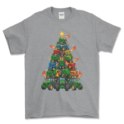 John Deere Juletræ Christmas Tree - Unisex T-Shirt-Beklædning-John Deere-Grå Sport-S-Forside-Garage Culture Shop- garage - man cave - merchandise