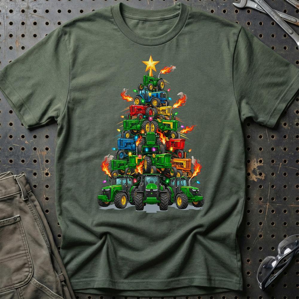 John Deere Juletræ Christmas Tree - Unisex T-Shirt-Beklædning-John Deere-Grøn Militær-S-Garage Culture Shop- garage - man cave - merchandise