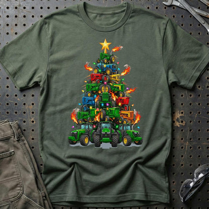 John Deere Juletræ Christmas Tree - Unisex T-Shirt-Beklædning-John Deere-Grøn Militær-S-Garage Culture Shop- garage - man cave - merchandise