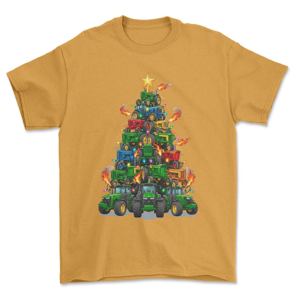 John Deere Juletræ Christmas Tree - Unisex T-Shirt-Beklædning-John Deere-Guld-S-Forside-Garage Culture Shop- garage - man cave - merchandise