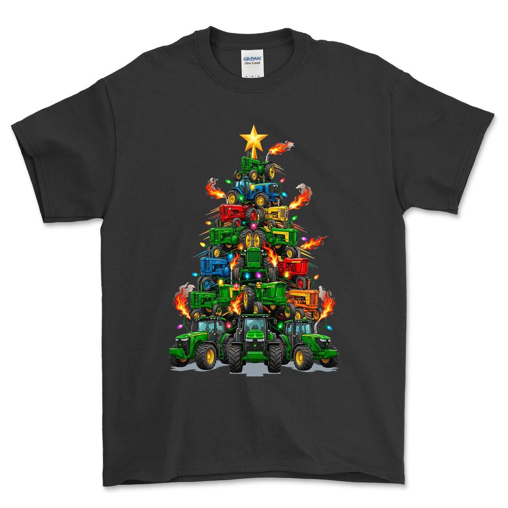 John Deere Juletræ Christmas Tree - Unisex T-Shirt-Beklædning-John Deere-Sort-S-Forside-Garage Culture Shop- garage - man cave - merchandise