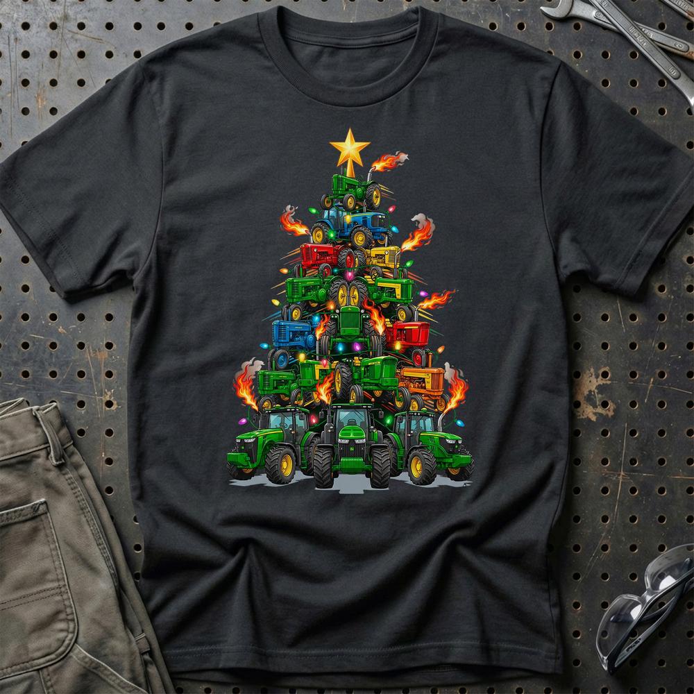 John Deere Juletræ Christmas Tree - Unisex T-Shirt-Beklædning-John Deere-Sort-S-Garage Culture Shop- garage - man cave - merchandise