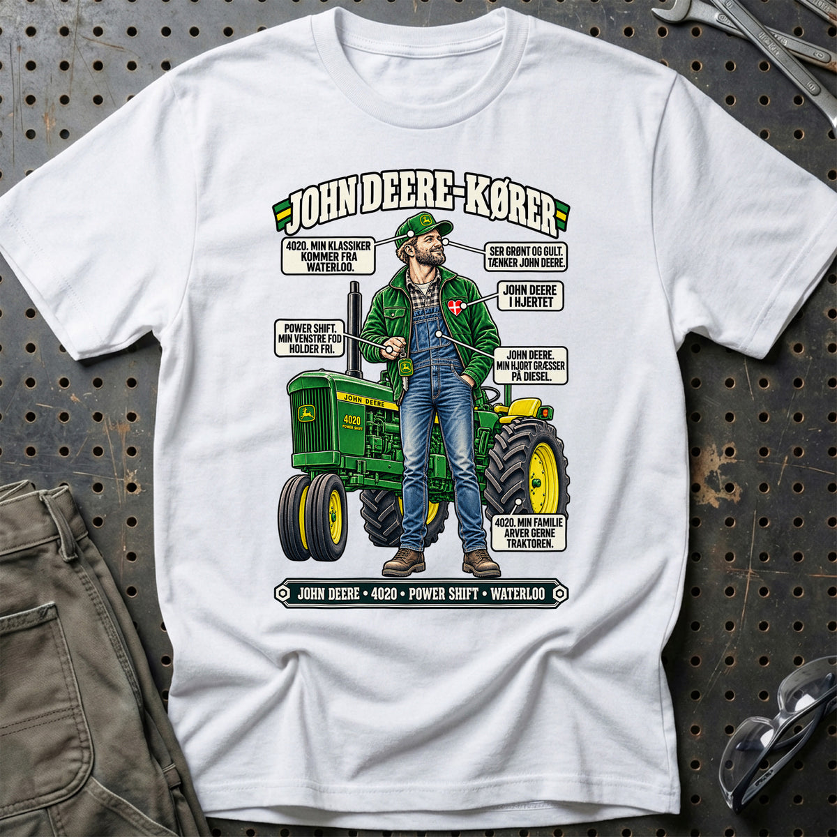 
John Deere-Kører T-Shirt – Hvid