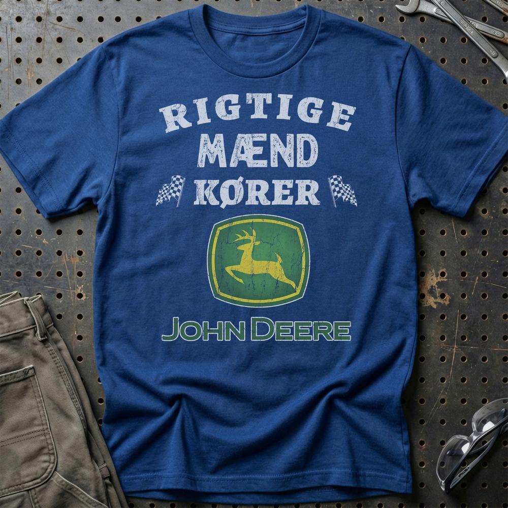 John Deere Rigtige Mænd Kører - Unisex T-Shirt , Bomuld-Beklædning-John Deere-Blå Royal-S-Garage Culture Shop- garage - man cave - merchandise
