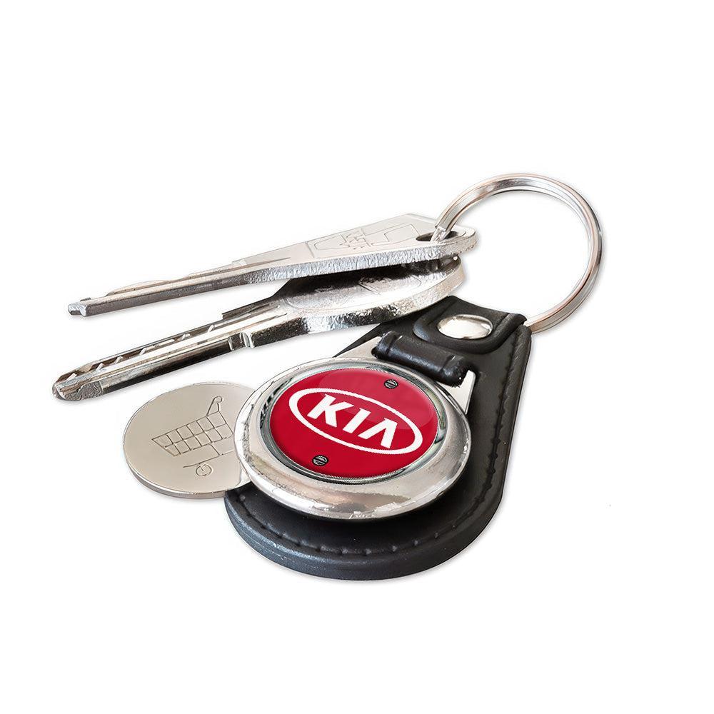 KIA - Nøglering med Indkøbsvognsmønt – Metal & Kunstlæder-Nøglering-KIA-Garage Culture Shop- garage - man cave - merchandise