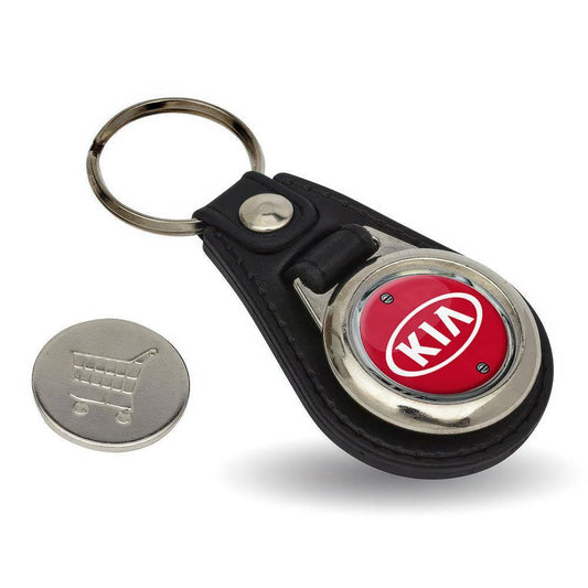 KIA - Nøglering med Indkøbsvognsmønt – Metal & Kunstlæder-Nøglering-KIA-Garage Culture Shop- garage - man cave - merchandise