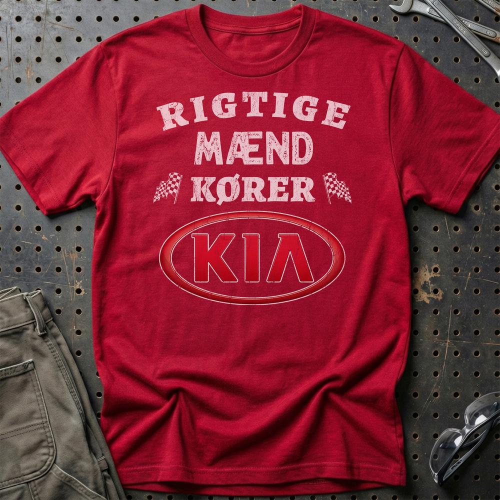 KIA Rigtige Mænd Kører - Unisex T-Shirt , Bomuld-Beklædning-KIA-Rød-S-Garage Culture Shop- garage - man cave - merchandise