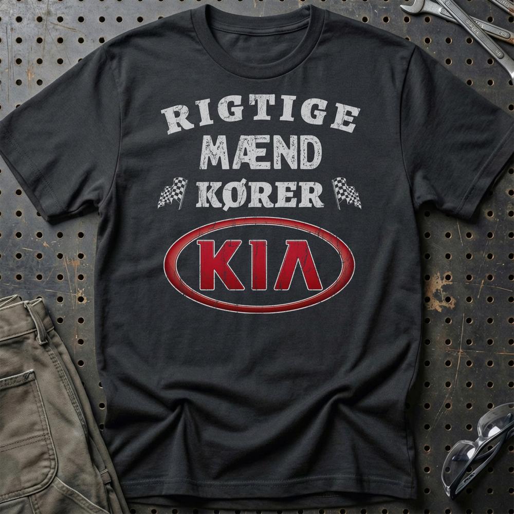 KIA Rigtige Mænd Kører - Unisex T-Shirt , Bomuld-Beklædning-KIA-Sort-S-Garage Culture Shop- garage - man cave - merchandise