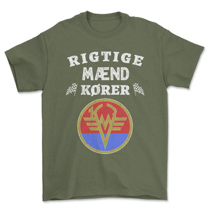 KMZ Rigtige Mænd Kører - Unisex T-Shirt , Bomuld-Beklædning-KMZ-Grøn Militær-S-Forside-Garage Culture Shop- garage - man cave - merchandise
