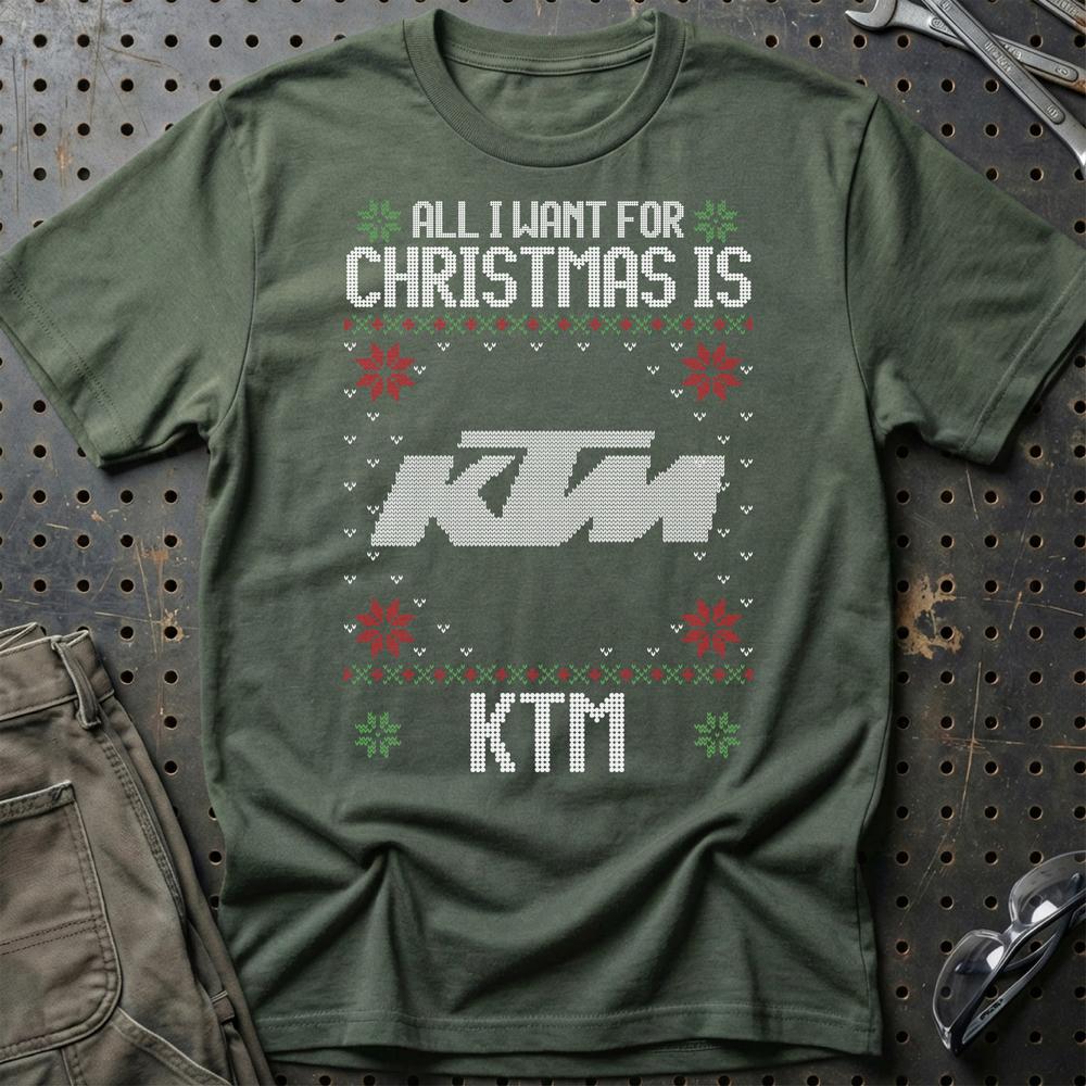 KTM - All I Want For Christmas T-Shirt-Beklædning-KTM-Grøn Militær-S-Garage Culture Shop- garage - man cave - merchandise