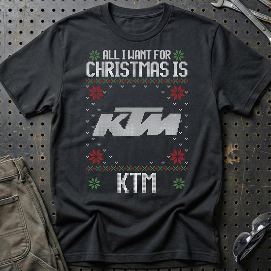 KTM - All I Want For Christmas - Unisex T-Shirt , Bomuld-Beklædning-KTM-Sort-S-Garage Culture Shop- garage - man cave - merchandise