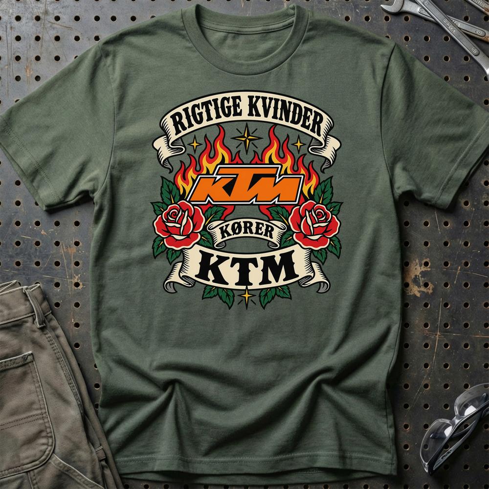 
Produktbillede af KTM Rigtige Kvinder Kører – Roser og Flammer T-Shirt