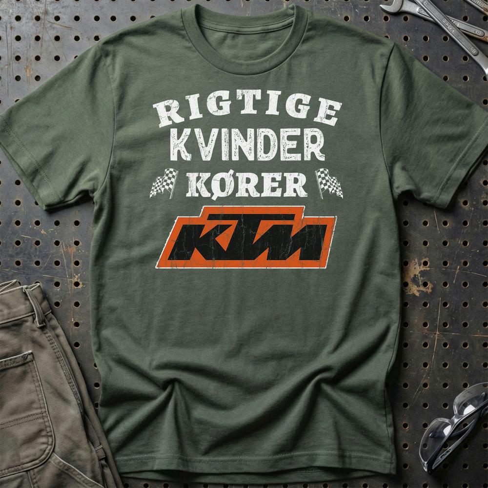 KTM Rigtige Kvinder Kører - Unisex T-Shirt , Bomuld-Beklædning-KTM-Grøn Militær-S-Garage Culture Shop- garage - man cave - merchandise