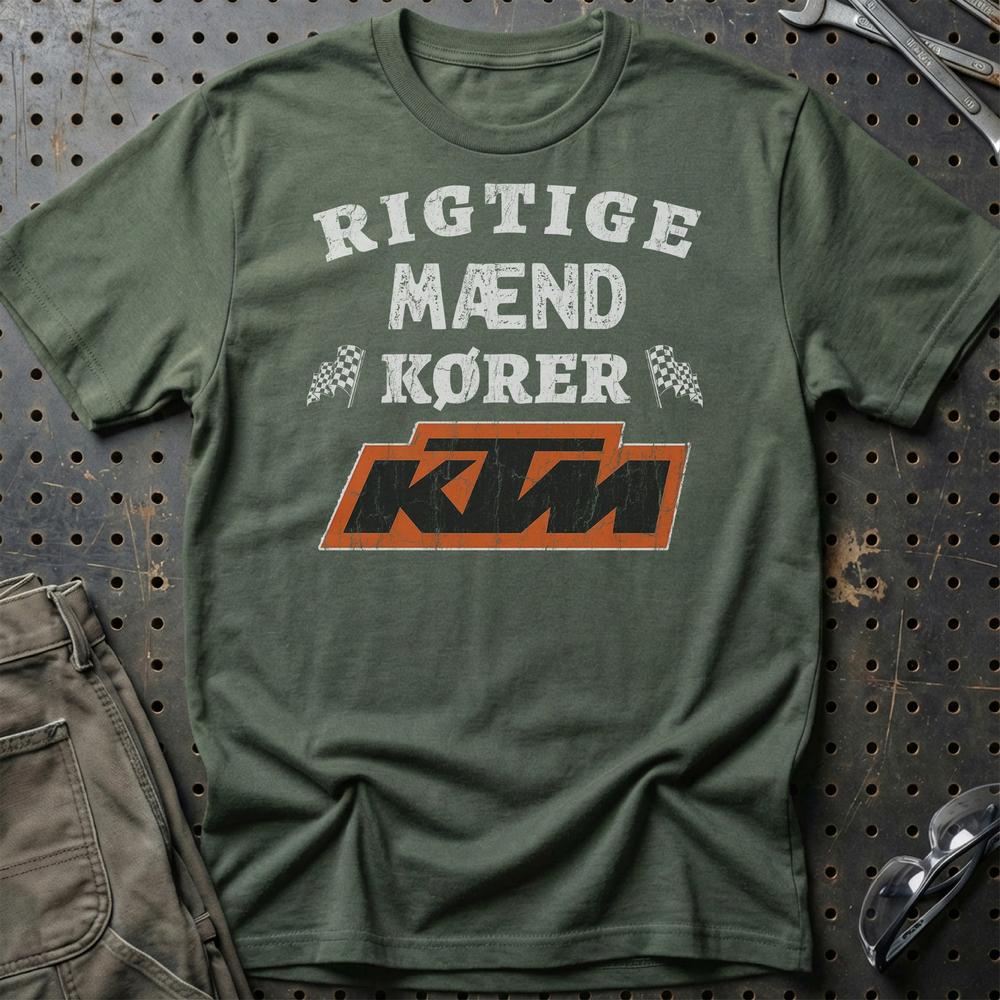 KTM Rigtige Mænd Kører - Unisex T-Shirt , Bomuld-Beklædning-KTM-Grøn Militær-S-Garage Culture Shop- garage - man cave - merchandise