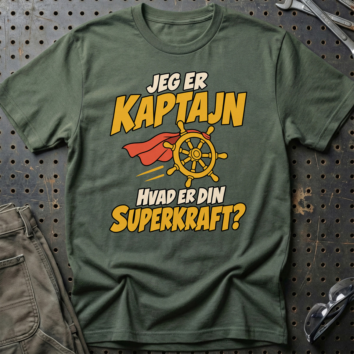 
Kaptajn – Hvad er din superkraft? – Unisex T-Shirt – Grøn Militær