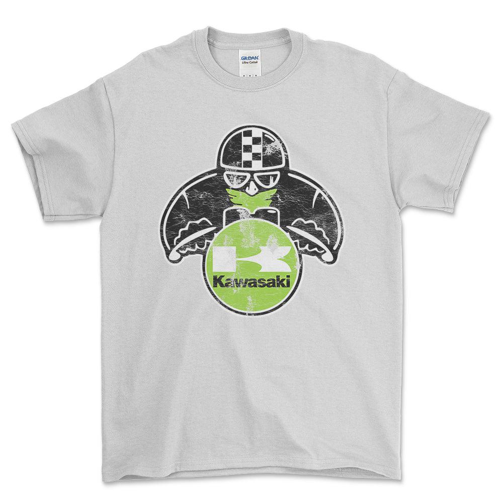 Kawasaki Biker Vintage Style Unisex T-Shirt , Bomuld-Beklædning-Kawasaki-Hvid-S-Forside-Garage Culture Shop- garage - man cave - merchandise