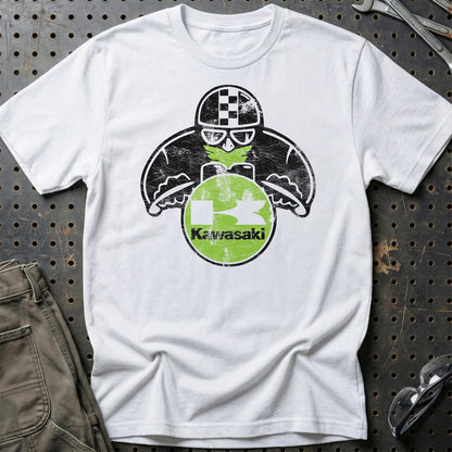 Kawasaki Biker Vintage Style Unisex T-Shirt , Bomuld-Beklædning-Kawasaki-Hvid-S-Garage Culture Shop- garage - man cave - merchandise