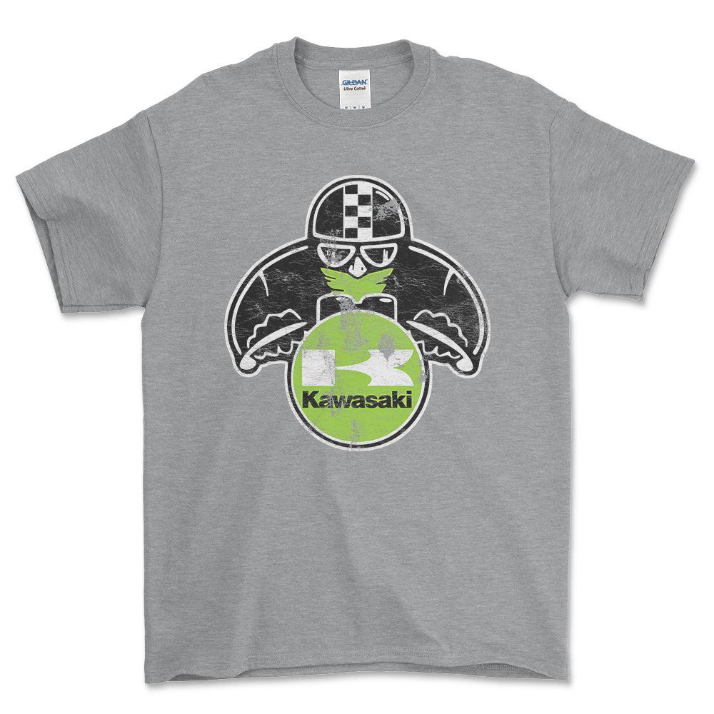 Kawasaki Biker Vintage Style Unisex T-Shirt , Bomuld-Beklædning-Kawasaki-Grå Sport-S-Forside-Garage Culture Shop- garage - man cave - merchandise