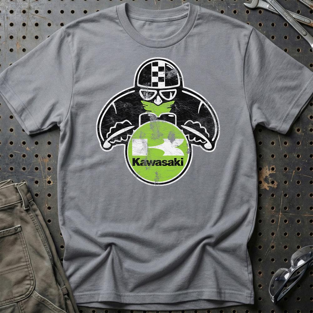 Kawasaki Biker Vintage Style Unisex T-Shirt , Bomuld-Beklædning-Kawasaki-Grå Sport-S-Garage Culture Shop- garage - man cave - merchandise