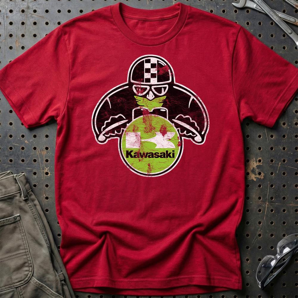 Kawasaki Biker Vintage Style Unisex T-Shirt , Bomuld-Beklædning-Kawasaki-Rød-S-Garage Culture Shop- garage - man cave - merchandise
