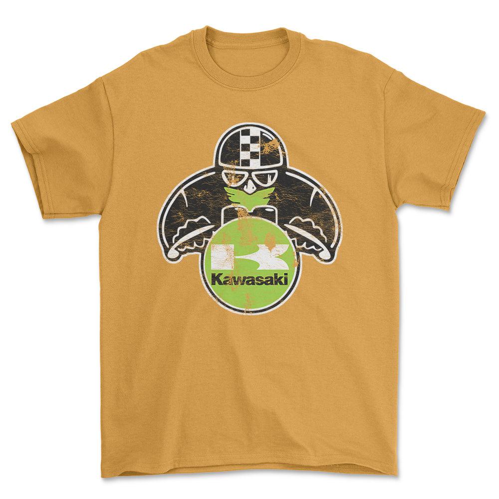 Kawasaki Biker Vintage Style Unisex T-Shirt , Bomuld-Beklædning-Kawasaki-Guld-S-Forside-Garage Culture Shop- garage - man cave - merchandise