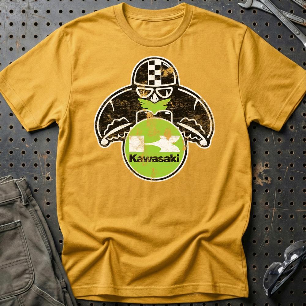 Kawasaki Biker Vintage Style Unisex T-Shirt , Bomuld-Beklædning-Kawasaki-Guld-S-Garage Culture Shop- garage - man cave - merchandise
