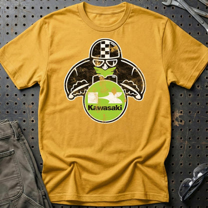 Kawasaki Biker Vintage Style Unisex T-Shirt , Bomuld-Beklædning-Kawasaki-Guld-S-Garage Culture Shop- garage - man cave - merchandise