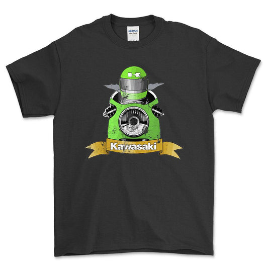 Kawasaki Biker Vintage Style Unisex T-Shirt , Bomuld-Beklædning-Kawasaki-Sort-S-Forside-Garage Culture Shop- garage - man cave - merchandise