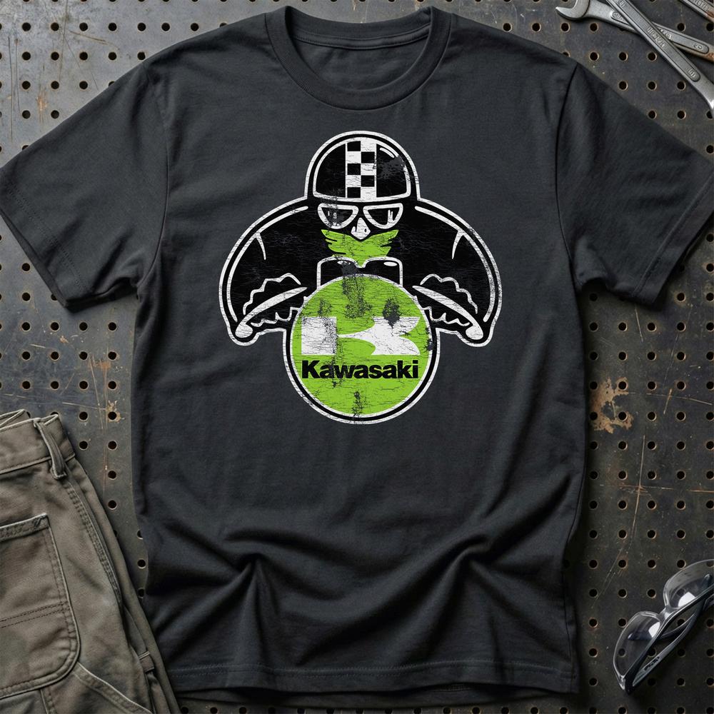 Kawasaki Biker Vintage Style Unisex T-Shirt , Bomuld-Beklædning-Kawasaki-Sort-S-Garage Culture Shop- garage - man cave - merchandise