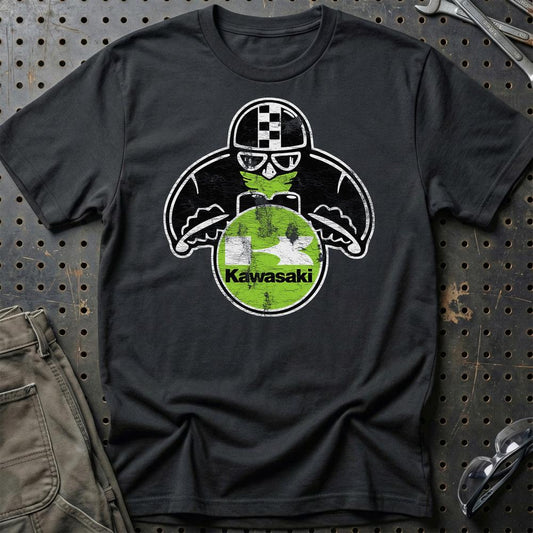 Kawasaki Biker Vintage Style Unisex T-Shirt , Bomuld-Beklædning-Kawasaki-Sort-S-Garage Culture Shop- garage - man cave - merchandise