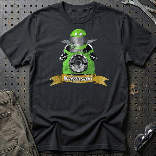 Kawasaki Biker Vintage Style Unisex T-Shirt , Bomuld-Beklædning-Kawasaki-Sort-S-Garage Culture Shop- garage - man cave - merchandise