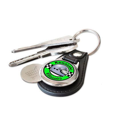 Kawasaki Classics - Nøglering med Indkøbsvognsmønt – Metal & Kunstlæder-Nøglering-Kawasaki-Garage Culture Shop- garage - man cave - merchandise